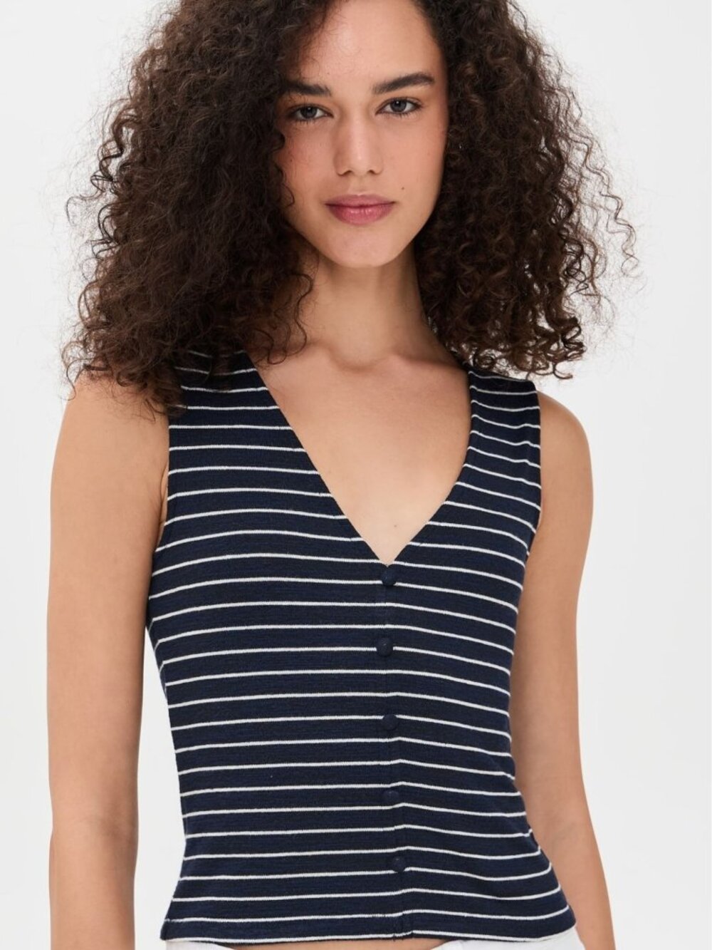 rag & bone Knit Striped Button Tank L Navy White Vest Top NWT